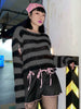 90s Women Y2K Emo Striped Cropped Sweater Grunge Gothic Punk Tops Hollow Out Female Dark Academia Goth Aesthetic Pullover Jumper