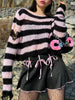 90s Women Y2K Emo Striped Cropped Sweater Grunge Gothic Punk Tops Hollow Out Female Dark Academia Goth Aesthetic Pullover Jumper