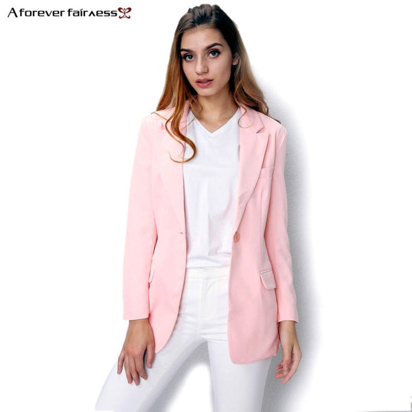 A Forever Fashion Women Suit Jacket Notched Lapel Slim Blazer Casacos Femininos Pink Suit Jacket Women Blazers Jackets AFF241
