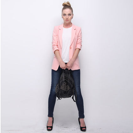 A Forever Fashion Women Suit Jacket Notched Lapel Slim Blazer Casacos Femininos Pink Suit Jacket Women Blazers Jackets AFF241