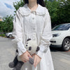 A-line Dress Women Solid Peter Pan Collar Autumn Student Long Sleeve Simple College Feminino Vestidos Ulzzang Loose Chic