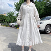 A-line Dress Women Solid Peter Pan Collar Autumn Student Long Sleeve Simple College Feminino Vestidos Ulzzang Loose Chic