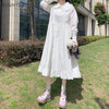 A-line Dress Women Solid Peter Pan Collar Autumn Student Long Sleeve Simple College Feminino Vestidos Ulzzang Loose Chic