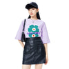 A21 Purple 2023 Summer Loose T Shirts for Women Cotton Casual O Neck Half Sleeve Female Classic Floral Print Tops Tees