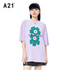 A21 Purple 2023 Summer Loose T Shirts for Women Cotton Casual O Neck Half Sleeve Female Classic Floral Print Tops Tees