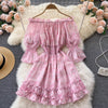 A635 Autumn 2022 Korean Women Slash Neck Printed Chiffon Short Thin A-line Dress Sweet Korean Vestidos