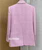 AAA QUALITY !!! Woman 2023 Autumn Pink Houndstooth Straight Blazer Double Breasted Gold Button Long Sleeved Padded Suits