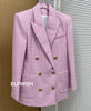 AAA QUALITY !!! Woman 2023 Autumn Pink Houndstooth Straight Blazer Double Breasted Gold Button Long Sleeved Padded Suits