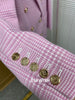 AAA QUALITY !!! Woman 2023 Autumn Pink Houndstooth Straight Blazer Double Breasted Gold Button Long Sleeved Padded Suits