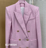 AAA QUALITY !!! Woman 2023 Autumn Pink Houndstooth Straight Blazer Double Breasted Gold Button Long Sleeved Padded Suits