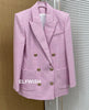 AAA QUALITY !!! Woman 2023 Autumn Pink Houndstooth Straight Blazer Double Breasted Gold Button Long Sleeved Padded Suits