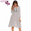 Vintage Dress Women Autumn 50s 60s Elegant Polka Dot V-Neck 3/4 Sleeve Button Ruffles A-Line Party Dresses Vestidos Robe