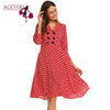 Vintage Dress Women Autumn 50s 60s Elegant Polka Dot V-Neck 3/4 Sleeve Button Ruffles A-Line Party Dresses Vestidos Robe