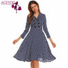 Vintage Dress Women Autumn 50s 60s Elegant Polka Dot V-Neck 3/4 Sleeve Button Ruffles A-Line Party Dresses Vestidos Robe