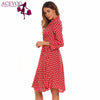 Vintage Dress Women Autumn 50s 60s Elegant Polka Dot V-Neck 3/4 Sleeve Button Ruffles A-Line Party Dresses Vestidos Robe