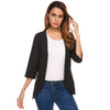 Women's Blazer Jacket Casual Autumn Collareless 3/4 Sleeve Pocket Open Front Slim Office Feminino Suit Coat Casaco