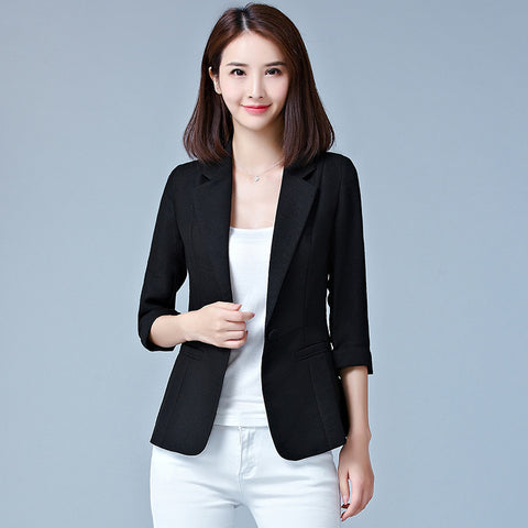 Women summer Three Quarter sleeve Solid color Slim Single Button Thin section Casual Blazers jacket