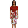 Casual Printed Office Midi Dress Women Formal Stretch Pencil Work Dresses Summer Short Sleeve Bodycon Party Dress