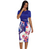 Casual Printed Office Midi Dress Women Formal Stretch Pencil Work Dresses Summer Short Sleeve Bodycon Party Dress