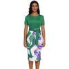Casual Printed Office Midi Dress Women Formal Stretch Pencil Work Dresses Summer Short Sleeve Bodycon Party Dress