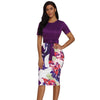 Casual Printed Office Midi Dress Women Formal Stretch Pencil Work Dresses Summer Short Sleeve Bodycon Party Dress