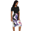 Casual Printed Office Midi Dress Women Formal Stretch Pencil Work Dresses Summer Short Sleeve Bodycon Party Dress