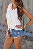 Casual Women Crew Neck Sleeveless Tie Front Tank Top Red White Black T Shirts Summer Top Ladies tops and Blouse Plus Size
