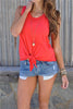 Casual Women Crew Neck Sleeveless Tie Front Tank Top Red White Black T Shirts Summer Top Ladies tops and Blouse Plus Size