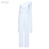 2022 Summer Women Celebrity Runway Jumpsuits One Shoulder White Black Batwing Sleeve Romper Jumpsuit Sexy Bodycon Bodysuit
