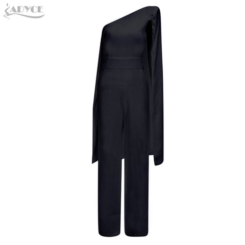 2022 Summer Women Celebrity Runway Jumpsuits One Shoulder White Black Batwing Sleeve Romper Jumpsuit Sexy Bodycon Bodysuit
