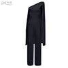 2022 Summer Women Celebrity Runway Jumpsuits One Shoulder White Black Batwing Sleeve Romper Jumpsuit Sexy Bodycon Bodysuit