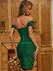 ADYCE 2023 Summer Women Green Off Shoulder Club Bandage Dress Sexy Short Sleeve Bodycon Celebrity Evening Runway Party Dress