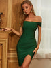 ADYCE 2023 Summer Women Green Off Shoulder Club Bandage Dress Sexy Short Sleeve Bodycon Celebrity Evening Runway Party Dress