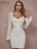 ADYCE Winter White Long Sleeve Bandage Dress Sexy V Neck Lace Celebrity Runway Night Out Club Party Bodycon Dresses Vestidos