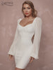 ADYCE Winter White Long Sleeve Bandage Dress Sexy V Neck Lace Celebrity Runway Night Out Club Party Bodycon Dresses Vestidos