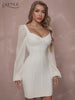 ADYCE Winter White Long Sleeve Bandage Dress Sexy V Neck Lace Celebrity Runway Night Out Club Party Bodycon Dresses Vestidos