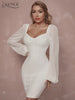 ADYCE Winter White Long Sleeve Bandage Dress Sexy V Neck Lace Celebrity Runway Night Out Club Party Bodycon Dresses Vestidos