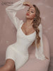 ADYCE Winter White Long Sleeve Bandage Dress Sexy V Neck Lace Celebrity Runway Night Out Club Party Bodycon Dresses Vestidos
