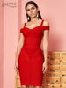 ADYCE Off Shoulder Bodycon Bandage Dress Women Sexy Red Spaghetti Strap Knee Length Club Celebrity Evening Runway Party Dresses