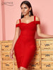 ADYCE Off Shoulder Bodycon Bandage Dress Women Sexy Red Spaghetti Strap Knee Length Club Celebrity Evening Runway Party Dresses