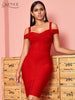 ADYCE Off Shoulder Bodycon Bandage Dress Women Sexy Red Spaghetti Strap Knee Length Club Celebrity Evening Runway Party Dresses