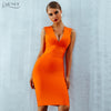 Summer Women Bandage Dress Vestidos Verano 2022 Orang Red Tank Sexy Deep V-Neck Sleveless Bodycon Celebrity Party Dresses