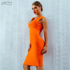 Summer Women Bandage Dress Vestidos Verano 2022 Orang Red Tank Sexy Deep V-Neck Sleveless Bodycon Celebrity Party Dresses