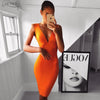 Summer Women Bandage Dress Vestidos Verano 2022 Orang Red Tank Sexy Deep V-Neck Sleveless Bodycon Celebrity Party Dresses