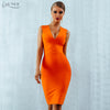 Summer Women Bandage Dress Vestidos Verano 2022 Orang Red Tank Sexy Deep V-Neck Sleveless Bodycon Celebrity Party Dresses