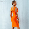 Summer Women Bandage Dress Vestidos Verano 2022 Orang Red Tank Sexy Deep V-Neck Sleveless Bodycon Celebrity Party Dresses