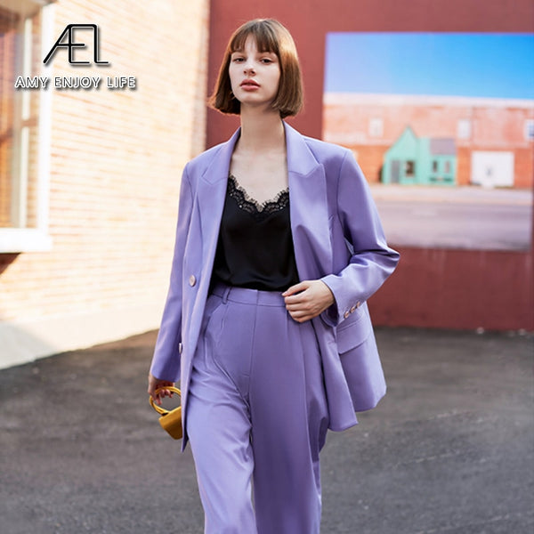 AEL Retro autumn spring jacket women suit coats Violet outwear casual turn down collar streetwear loose jackets blazer