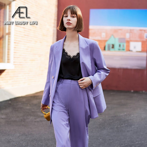 AEL Retro autumn spring jacket women suit coats Violet outwear casual turn down collar streetwear loose jackets blazer
