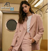 AEL Vintage Casual Blazer Women Cotton Blue Pink Double Breasted Notched Neck Spring Autumn Streetwear Women's Clothing