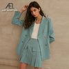 AEL Vintage Casual Blazer Women Cotton Blue Pink Double Breasted Notched Neck Spring Autumn Streetwear Women's Clothing